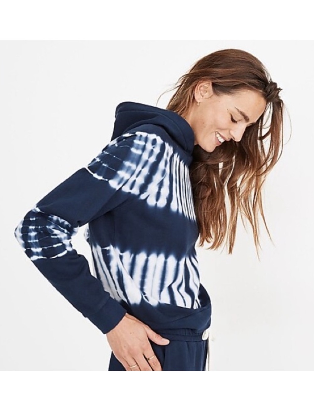 Madewell tie-dye/shibori navy hoodie sweatshirt, size L